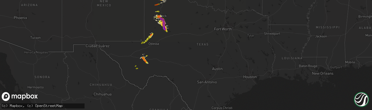 Hail map in Texas on May 5, 2019