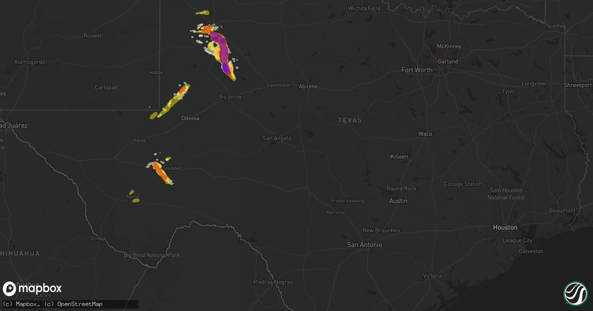 Hail map in Texas on May 5, 2019