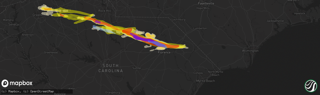 Hail map in Darlington, SC on May 5, 2020