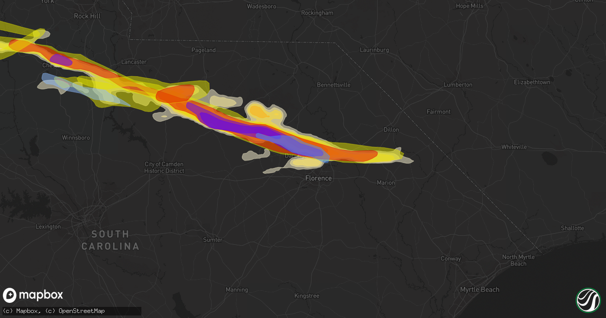 Hail map in Darlington, SC on May 5, 2020