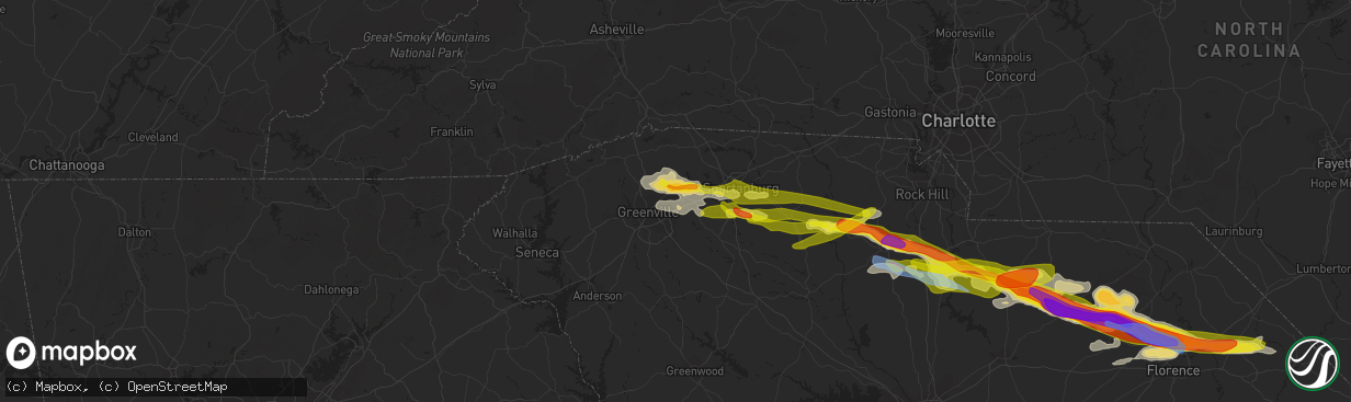 Hail map in Greer, SC on May 5, 2020