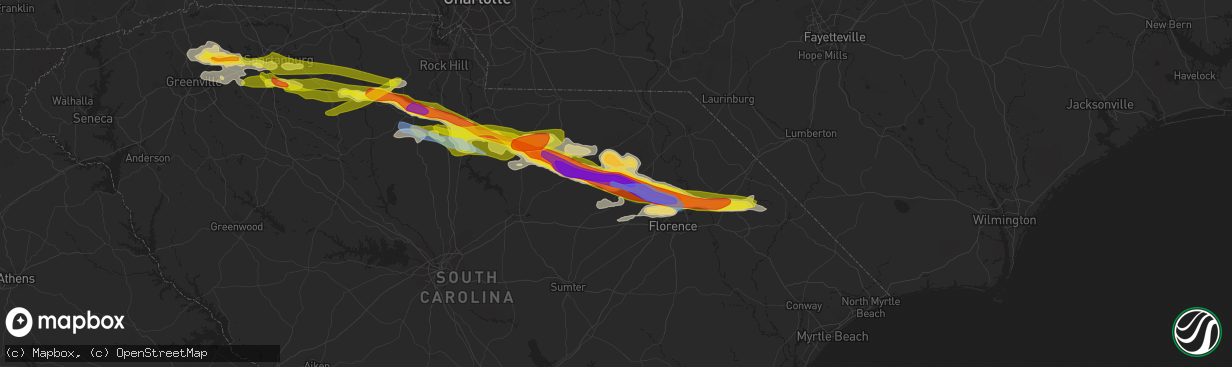 Hail map in Hartsville, SC on May 5, 2020