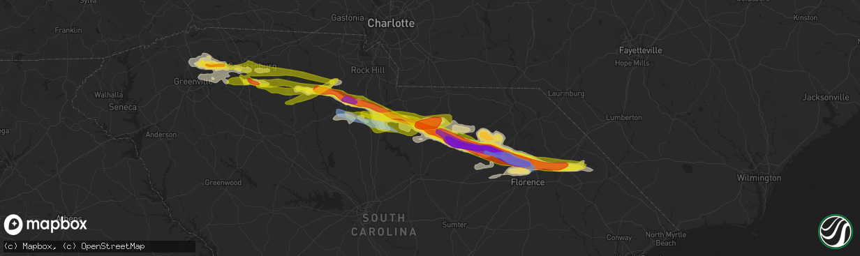 Hail map in Kershaw, SC on May 5, 2020