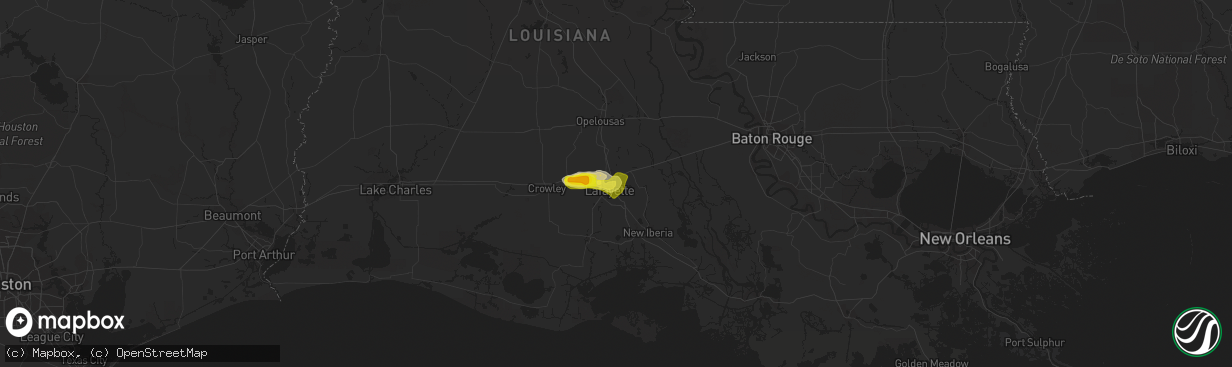 Hail map in Lafayette, LA on May 5, 2020