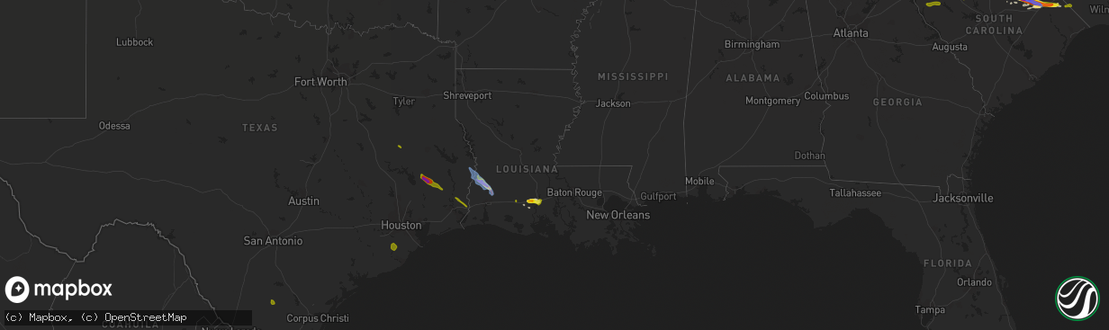 Hail map in Louisiana on May 5, 2020