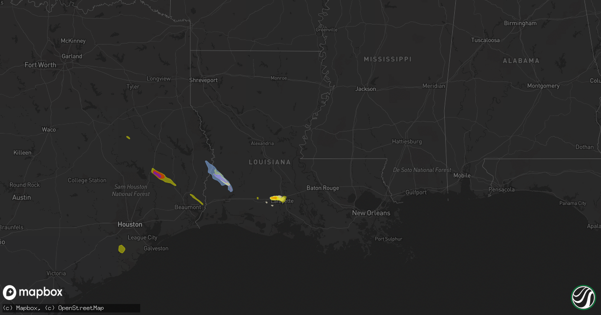 Hail map in Louisiana on May 5, 2020