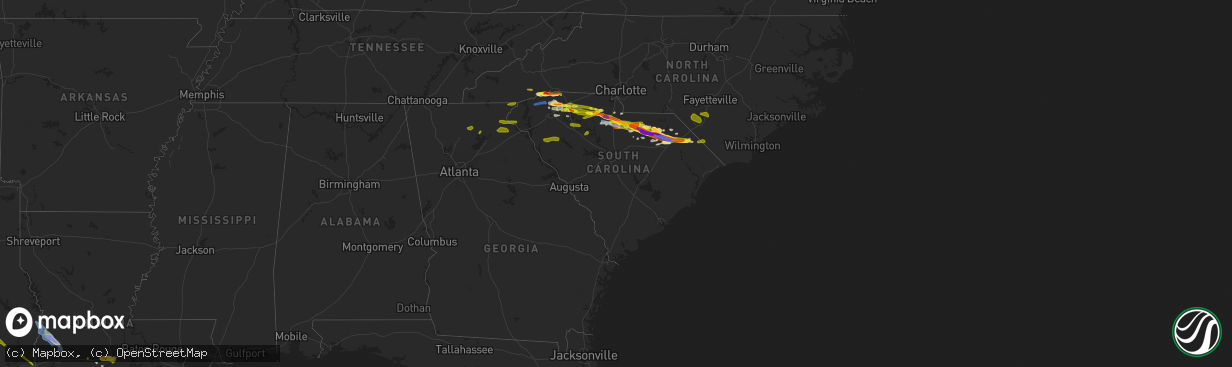 Hail map in South Carolina on May 5, 2020