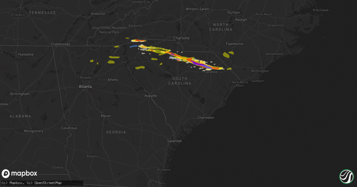 Hail map in South Carolina on May 5, 2020