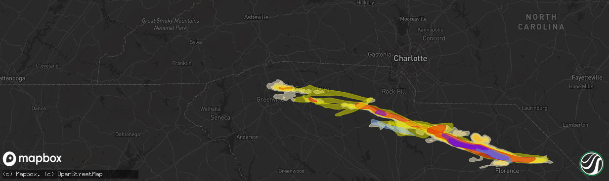 Hail map in Spartanburg, SC on May 5, 2020