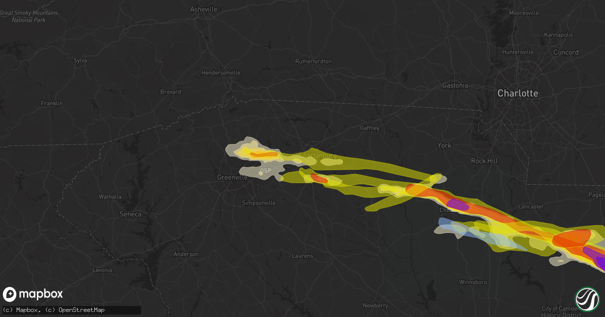 Hail map in Spartanburg, SC on May 5, 2020