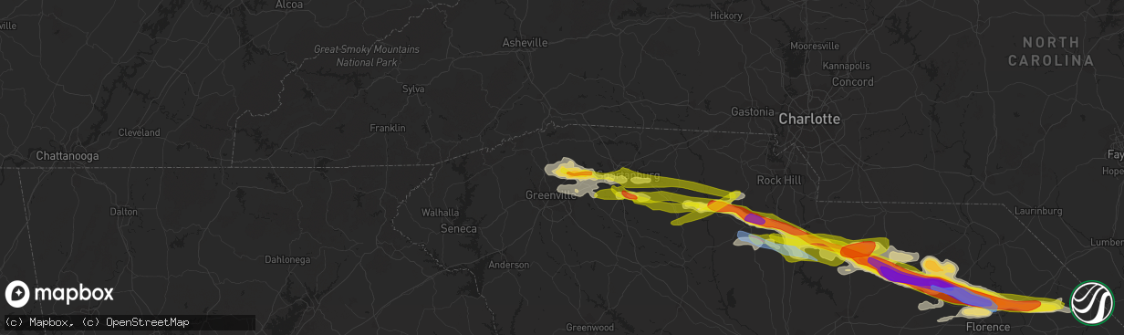 Hail map in Taylors, SC on May 5, 2020