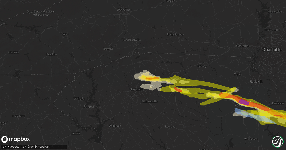 Hail map in Taylors, SC on May 5, 2020