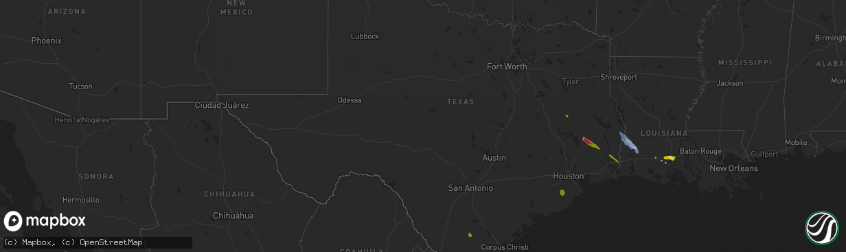 Hail map in Texas on May 5, 2020