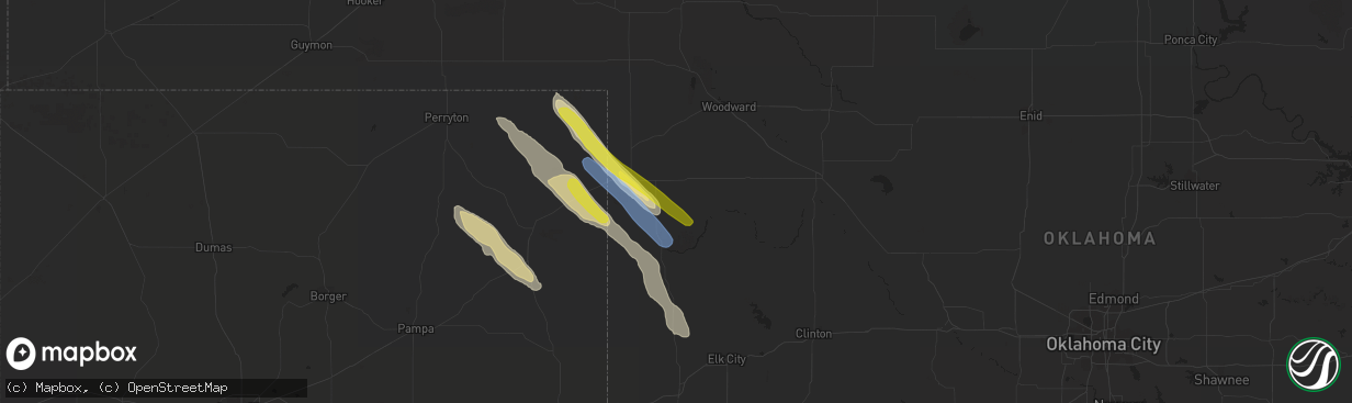 Hail map in Arnett, OK on May 5, 2021