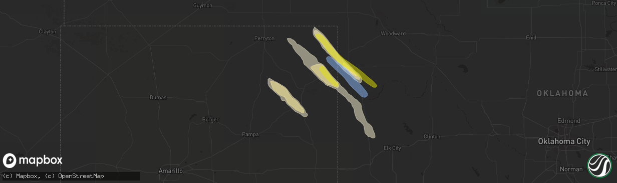 Hail map in Canadian, TX on May 5, 2021