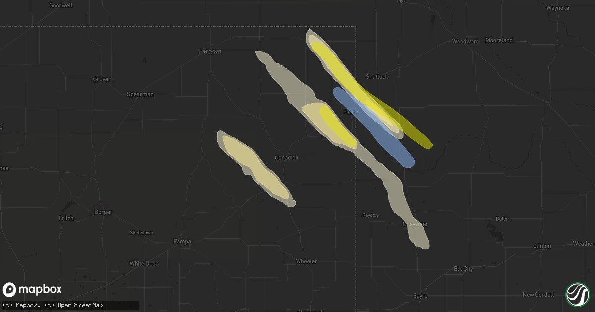 Hail map in Canadian, TX on May 5, 2021
