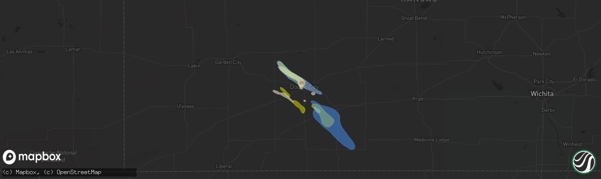 Hail map in Dodge City, KS on May 5, 2021