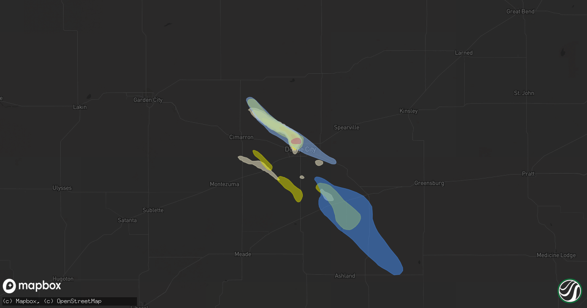 Hail map in Dodge City, KS on May 5, 2021