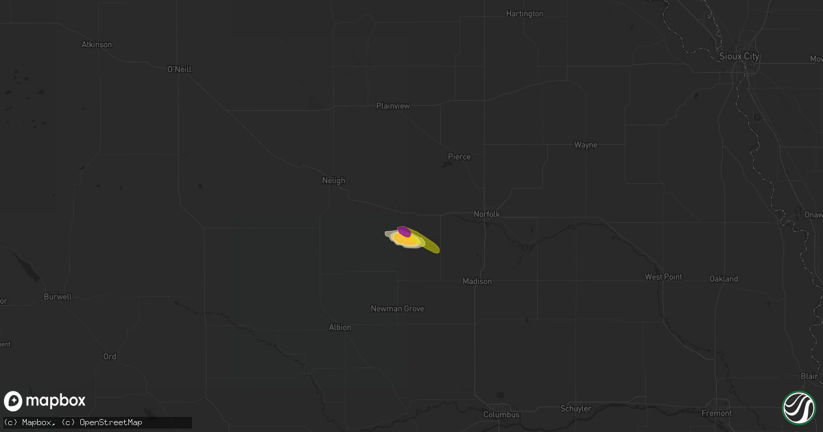 Hail map in Meadow Grove, NE on May 5, 2021