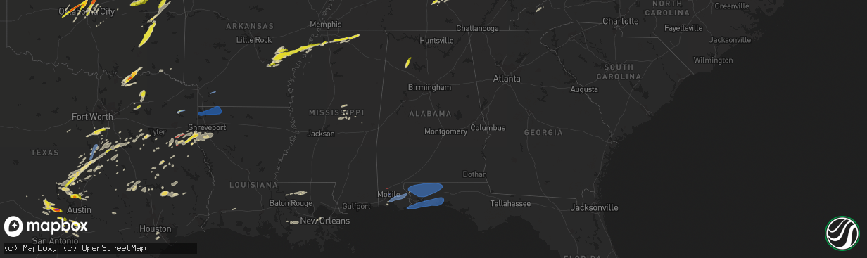 Hail map in Alabama on May 5, 2022