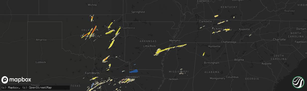 Hail map in Arkansas on May 5, 2022