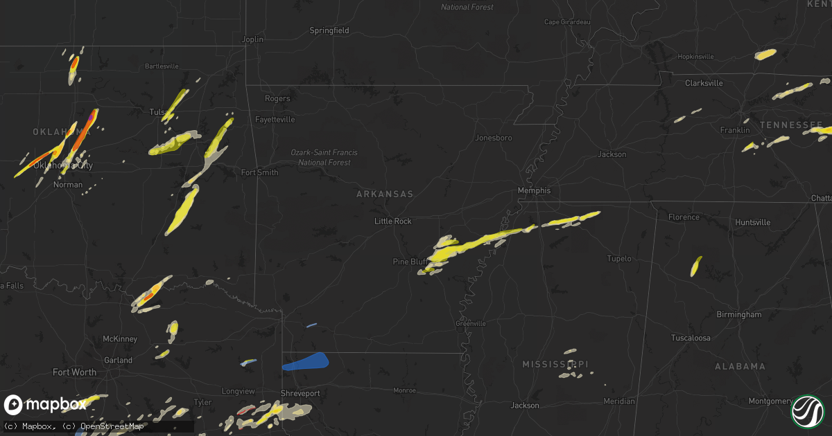 Hail map in Arkansas on May 5, 2022