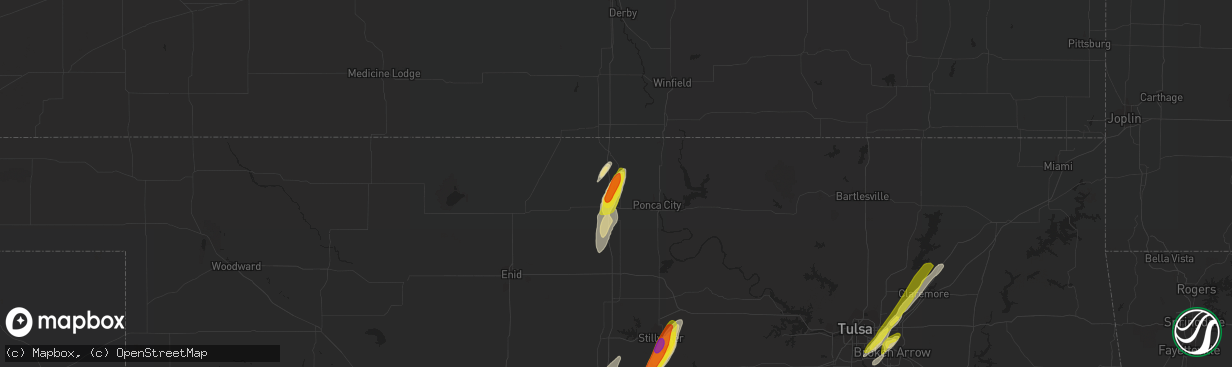 Hail map in Blackwell, OK on May 5, 2022