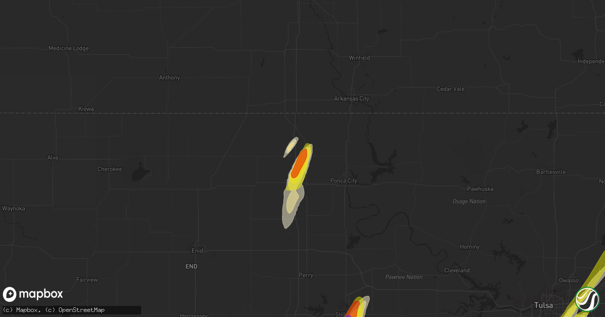 Hail map in Blackwell, OK on May 5, 2022