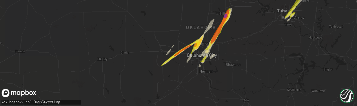 Hail map in El Reno, OK on May 5, 2022