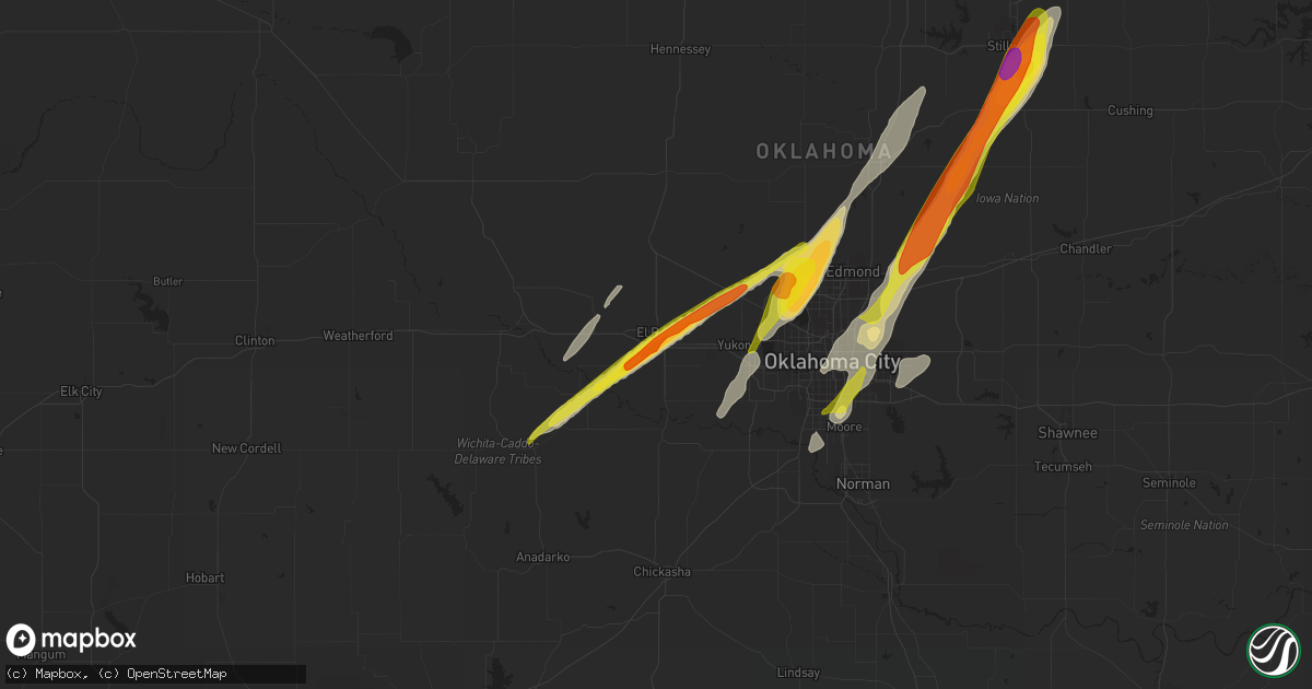 Hail map in El Reno, OK on May 5, 2022