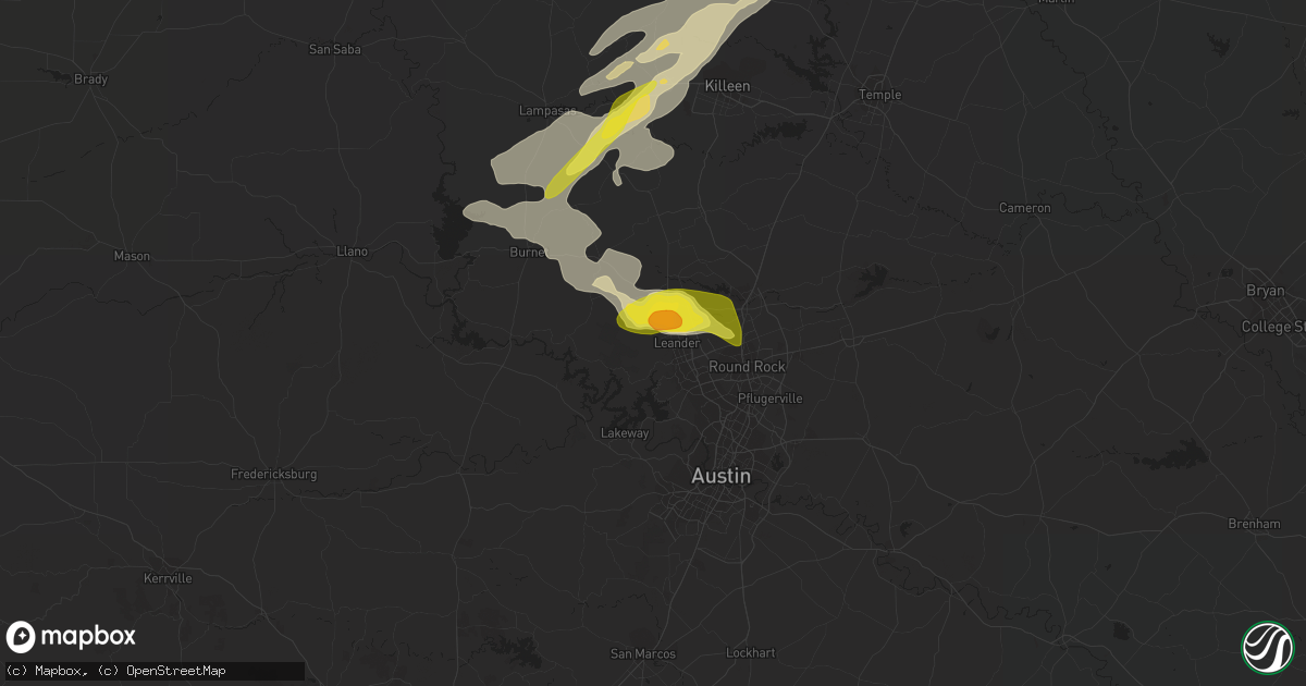 Hail map in Leander, TX on May 5, 2022
