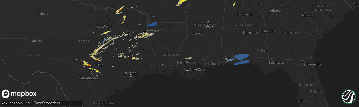 Hail map in Louisiana on May 5, 2022