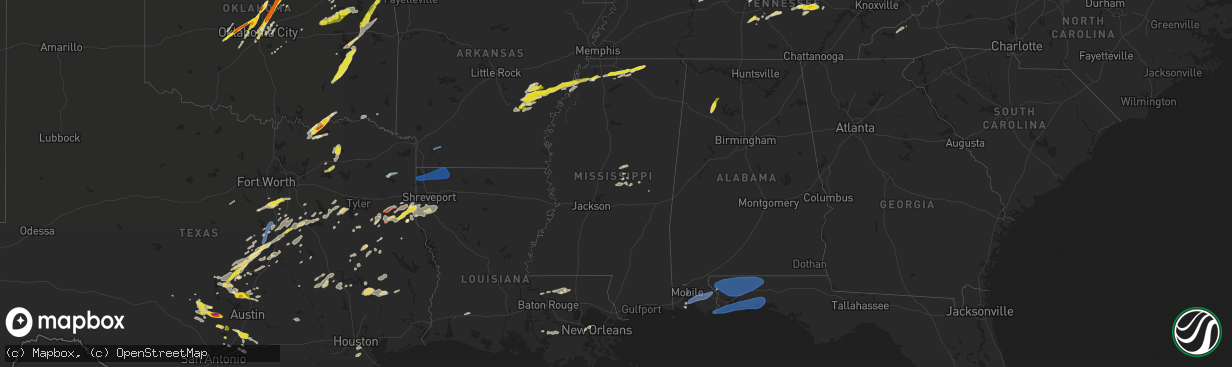 Hail map in Mississippi on May 5, 2022