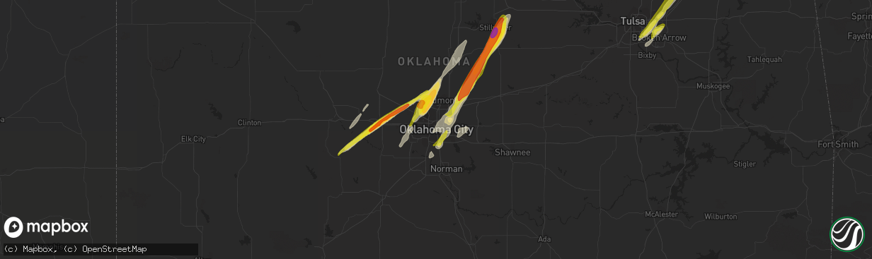 Hail map in Oklahoma City, OK on May 5, 2022