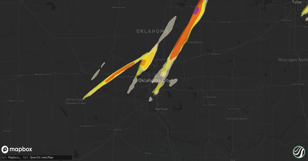 Hail map in Oklahoma City, OK on May 5, 2022
