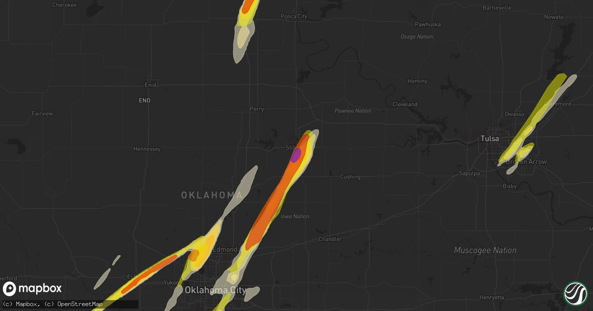 Hail map in Stillwater, OK on May 5, 2022