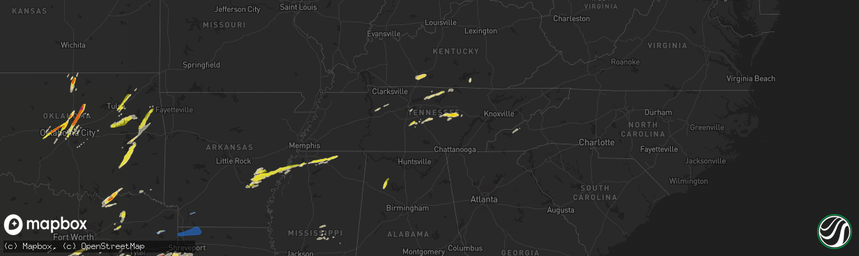 Hail map in Tennessee on May 5, 2022