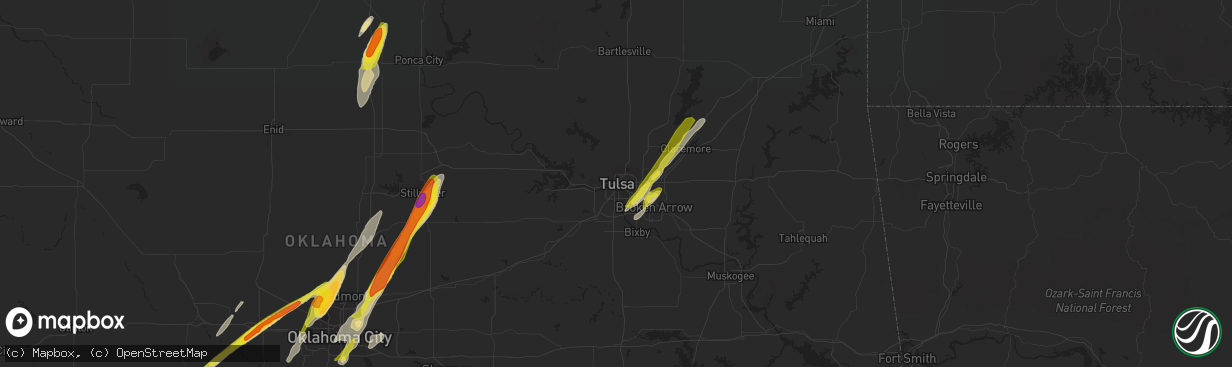 Hail map in Tulsa, OK on May 5, 2022