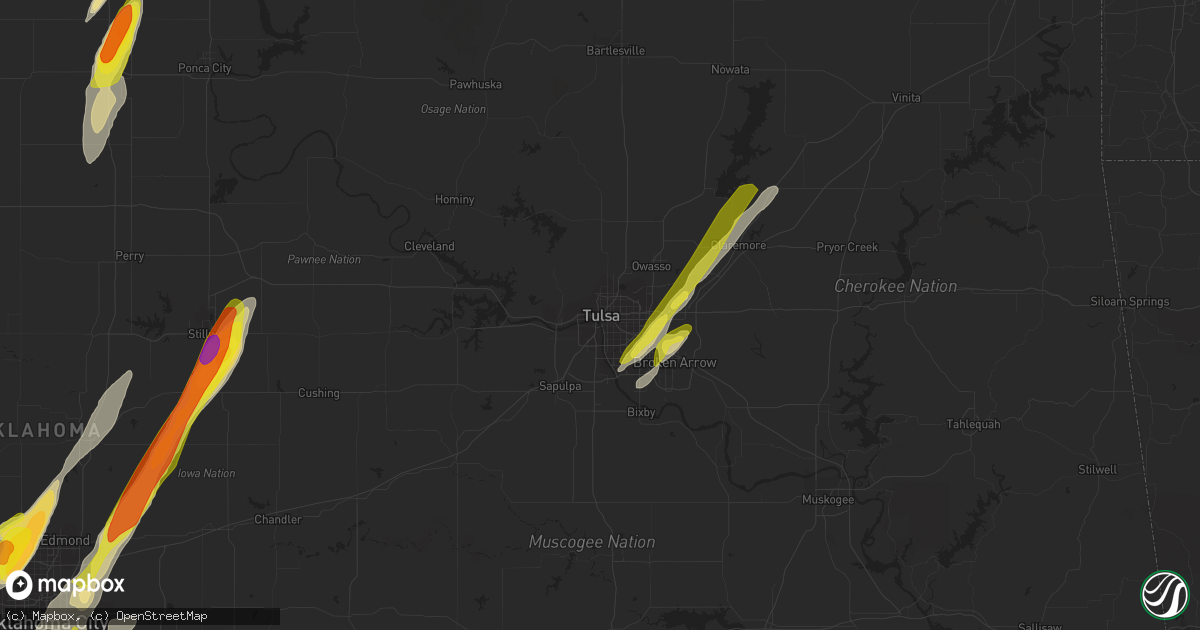 Hail map in Tulsa, OK on May 5, 2022