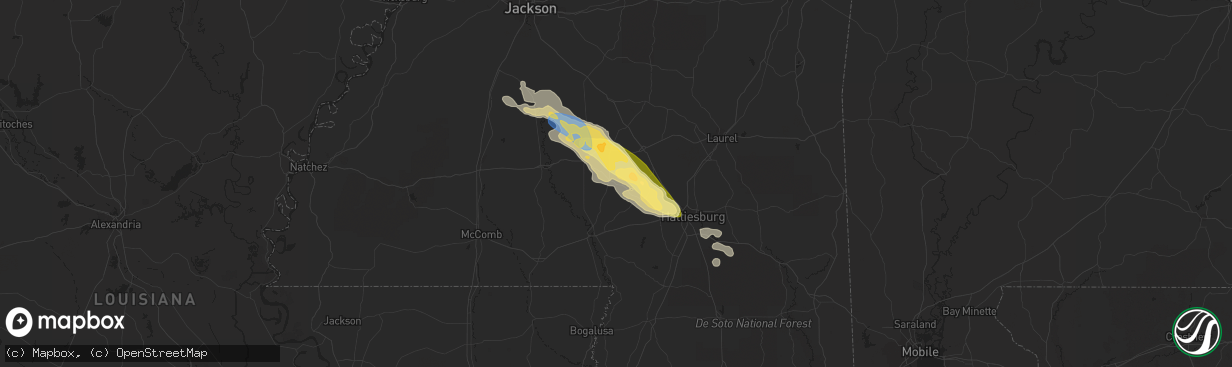 Hail map in Bassfield, MS on May 5, 2023