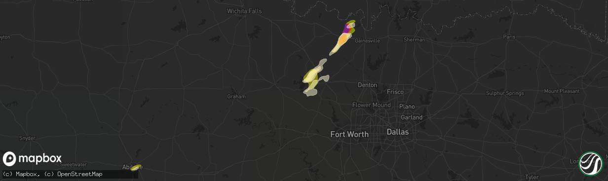 Hail map in Bridgeport, TX on May 5, 2023