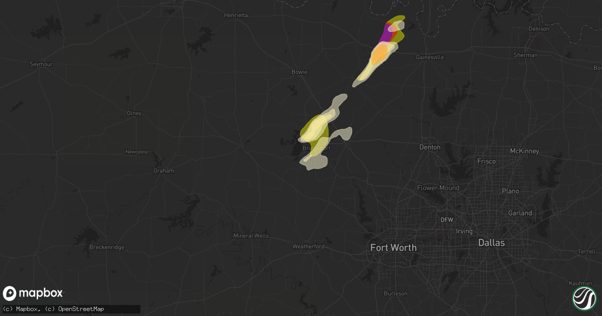 Hail map in Bridgeport, TX on May 5, 2023