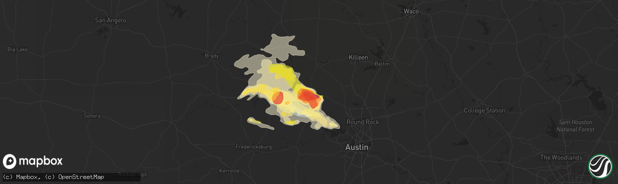 Hail map in Burnet, TX on May 5, 2023