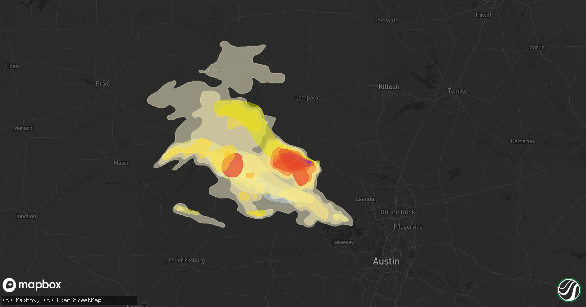 Hail map in Burnet, TX on May 5, 2023