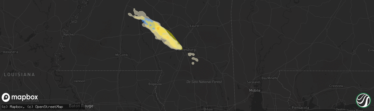 Hail map in Hattiesburg, MS on May 5, 2023