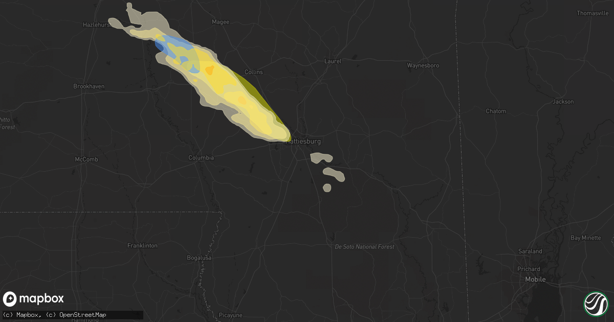 Hail map in Hattiesburg, MS on May 5, 2023