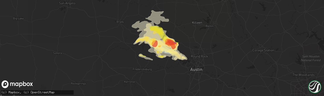 Hail map in Kingsland, TX on May 5, 2023