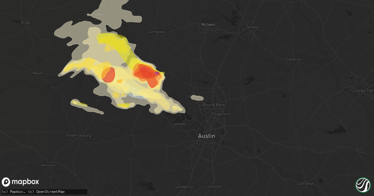 Hail map in Leander, TX on May 5, 2023