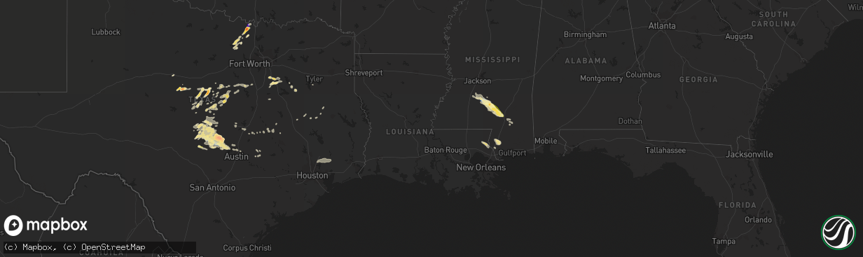 Hail map in Louisiana on May 5, 2023