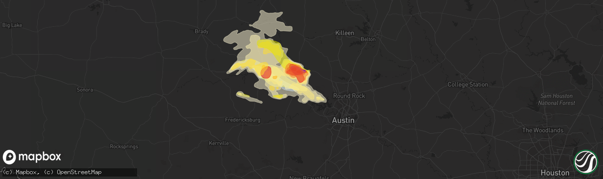 Hail map in Marble Falls, TX on May 5, 2023